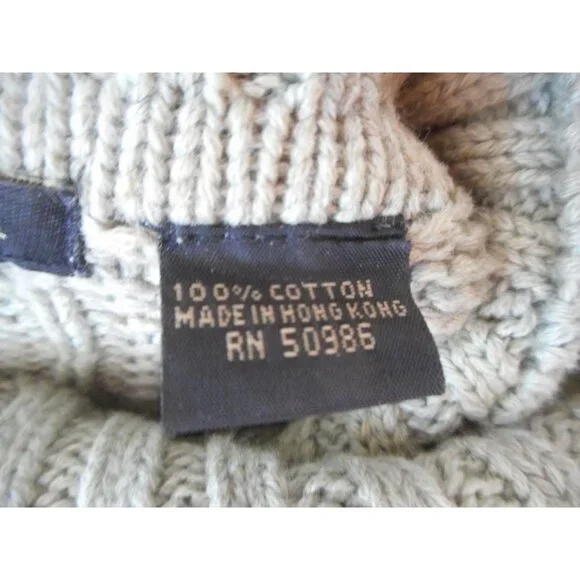 Vintage Sage 100% Cotton cable knit ribbed turtleneck Sweater Sz L Jeanne Pierre - Picture 5 of 5